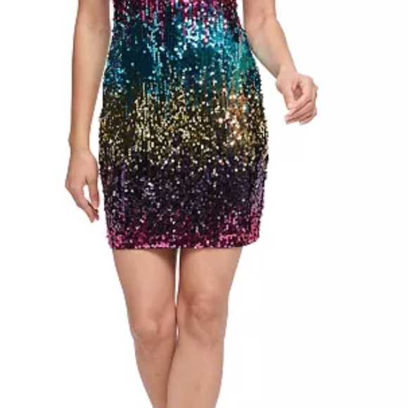 Guess Multicolored sequins Sweetheart neckline Sheath silhouette Size 6 NWT - Picture 3 of 13
